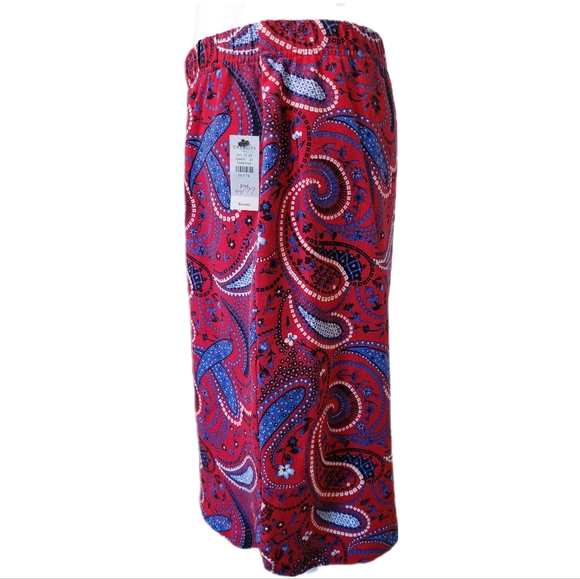 Talbots Red White & Blue Paisley Print A-Line Pull On Stretch Skirt, Sz PM NWT - Picture 2 of 8